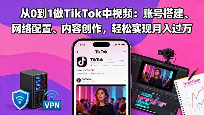 （16461期）从0到1做TikTok中视频：账号搭建、网络配置、内容创作，轻松实现月入过万-千帆网赚