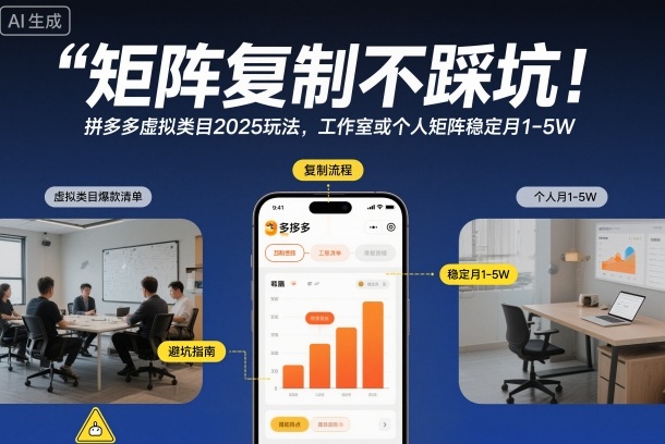矩阵复制不踩坑！拼多多虚拟类目2025玩法，工作室或者个人矩阵稳定月1-5W【揭秘】-千帆网赚