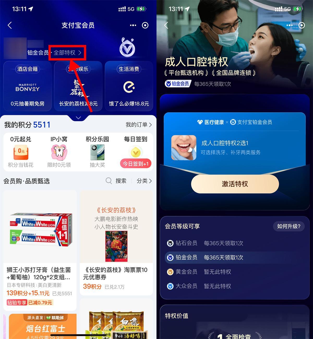 支付宝铂金钻石会员免费洗牙-千帆网赚