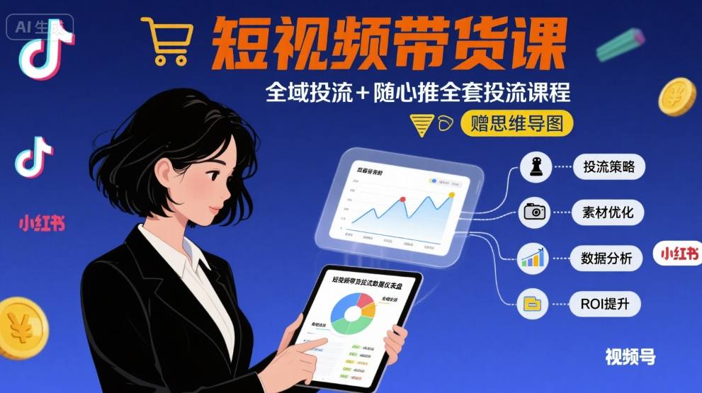 最新短视频带货课，全域投流+随心推全套投流课程+思维导图-千帆网赚
