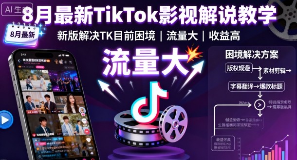 8月最新TikTok影视解说教学，新版解决TK目前困境，流量大，收益高-千帆网赚