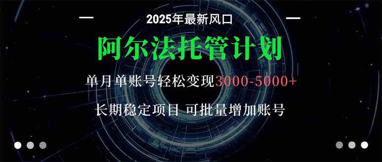 （16360期）阿尔法托管计划 单账号月入3000-5000，长期稳定项目，新手小白轻松上手。-千帆网赚