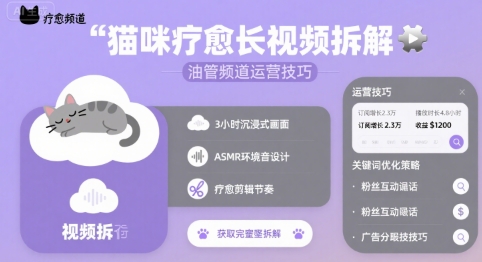 猫咪疗愈长视频拆解 &油管频道运营技巧-千帆网赚