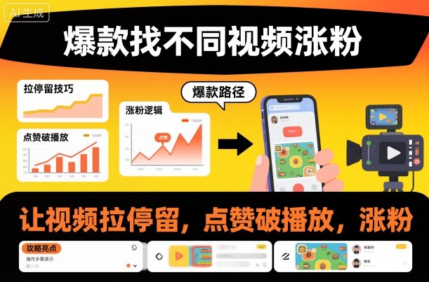 爆款找不同视频涨粉，让视频拉停留，实现点赞，破播放，涨粉-千帆网赚