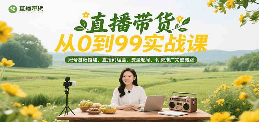 直播带货从0到99实战课，账号基础搭建，直播间运营，流量起号，付费推广完整链路-千帆网赚
