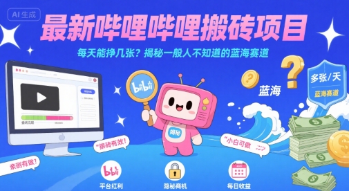 最新哔哩哔哩上B站搬砖项目，每天能挣几张？揭秘一般人不知道的蓝海赛道-千帆网赚