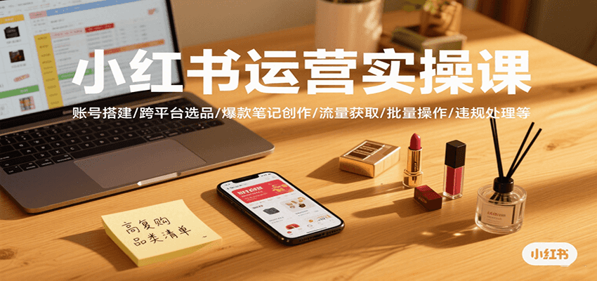 小红书运营实操课，账号搭建/跨平台选品/爆款笔记创作/流量获取/批量操作/违规处理等-千帆网赚