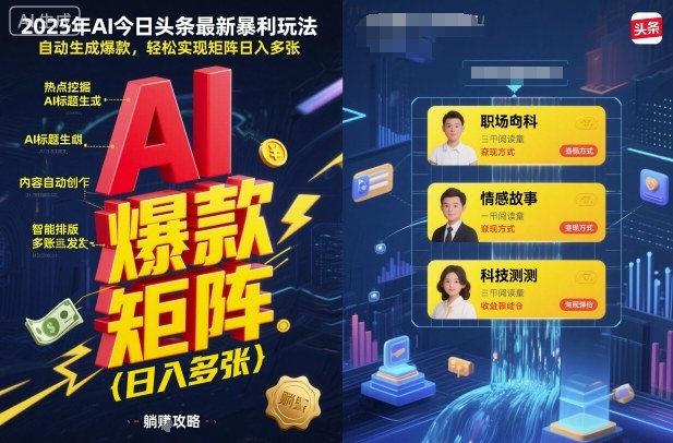 2025年AI今日头条最新暴利玩法，自动生成爆款，轻松实现矩阵日入多张-千帆网赚