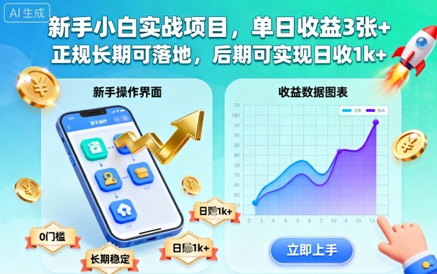 新手小白实战项目，单日收益3张+，正规长期可落地，后期可实现日收1k+【揭秘】-千帆网赚