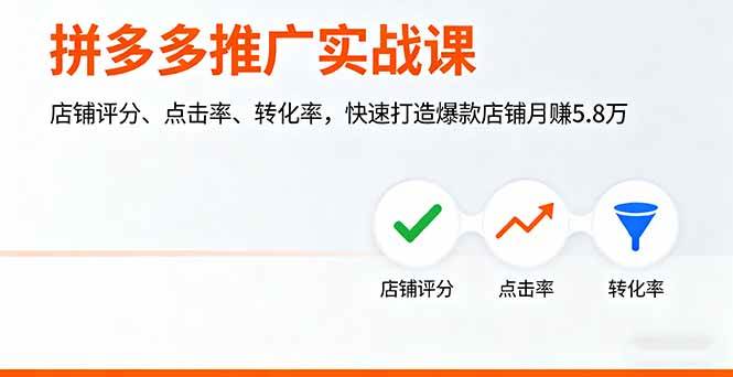(16115期)拼多多推广实战课,店铺评分、点击率、转化率,快速打造爆款店铺月赚5.8万-千帆网赚