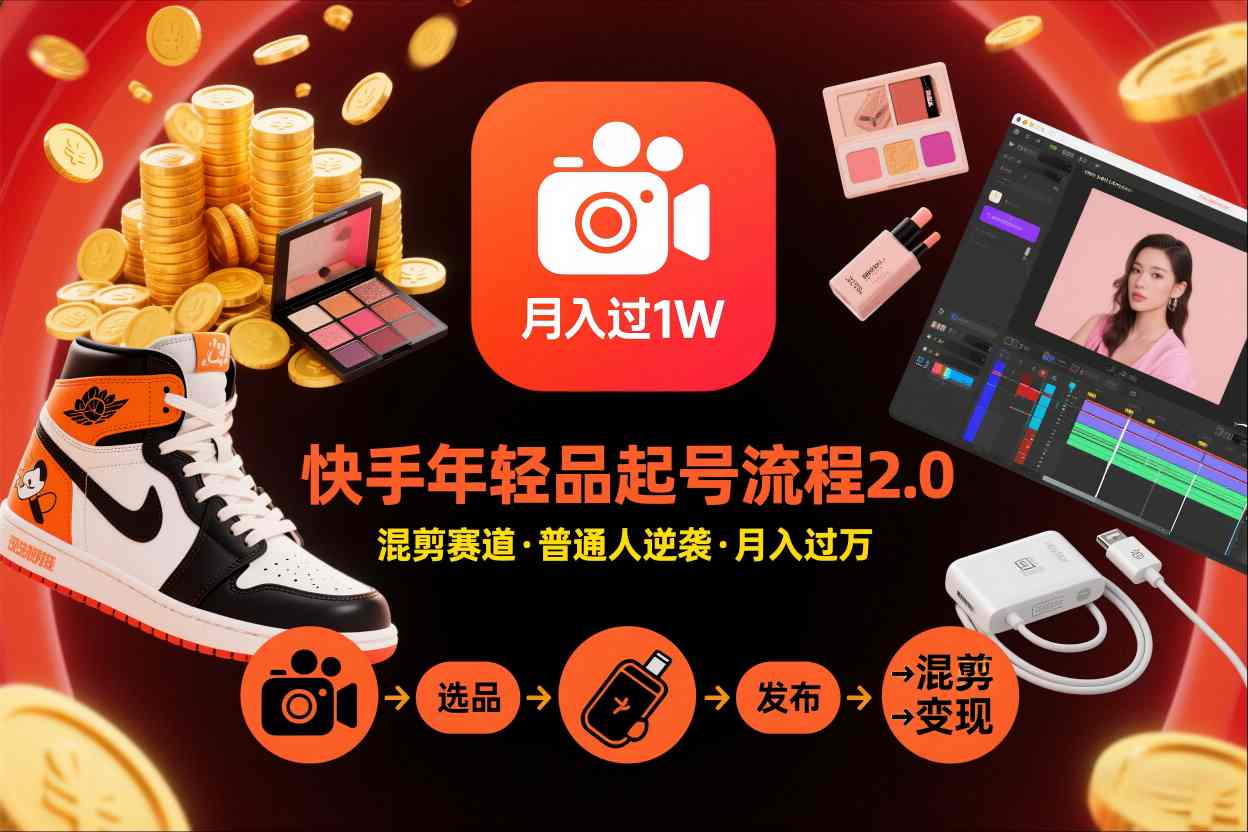 快手短视频带货年轻品起号流程2.0，快手年轻品混剪赛道，普通人也能月入过1W-千帆网赚