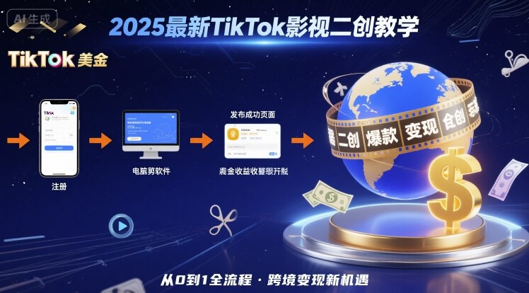 2025年最新TikTok影视二创教学，从注册到发布撸美金全流程，跨境变现新机遇-千帆网赚