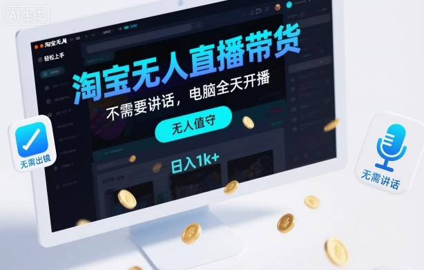 淘宝无人直播带货，不需要出镜，不需要讲话，电脑全天开播，轻松上手，日入1k+【揭秘】-千帆网赚