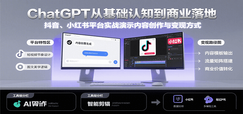 ChatGPT从基础认知到商业落地，实战演示抖音、小红书等平台的内容创作与变现-千帆网赚