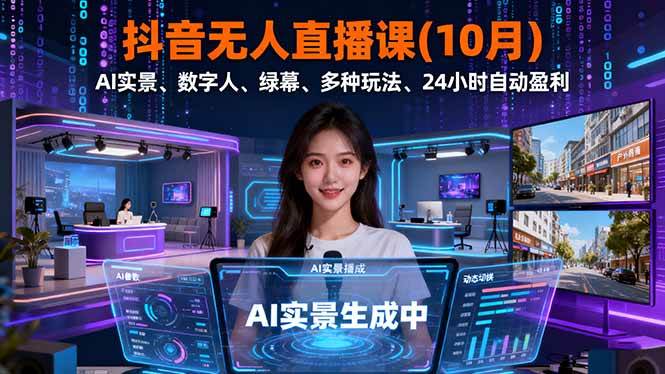 （16355期）抖音无人直播课(10月)，AI实景、数字人、绿幕、多种玩法、24小时自动盈利-千帆网赚