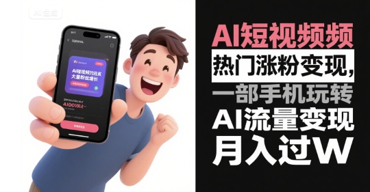AI短视频热门涨粉变现，一部手机玩转AI流量变现，月入过W-千帆网赚
