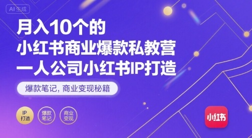 月入10个的小红书商业爆款私教营，一人公司小红书IP打造，爆款笔记，商业变现秘籍-千帆网赚