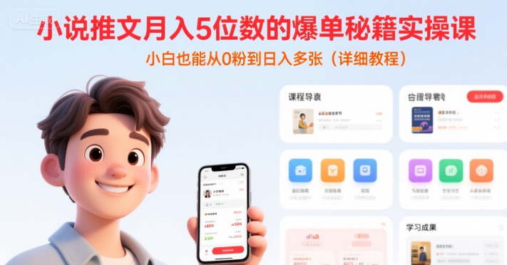 小说推文月入5位数的爆单秘籍实操课，，小白也能从0粉到日入多张(详细教程)-千帆网赚