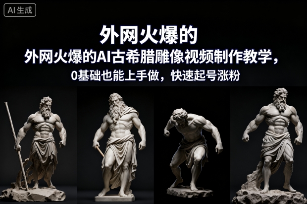 外网火爆的AI古希腊雕像视频制作教学，0基础也能上手做，快速起号涨粉-千帆网赚