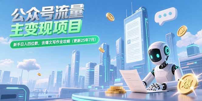 （15412期）公众号流量主变现项目，新手日入四位数，含爆文写作全攻略(更新25年7月)-千帆网赚