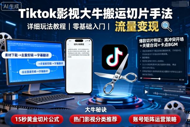 Tiktok影视大牛搬运切片手法，详细玩法教程-千帆网赚