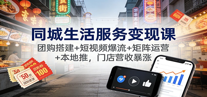 同城生活服务变现课：团购搭建+短视频爆流+矩阵运营+本地推，门店营收暴涨-千帆网赚