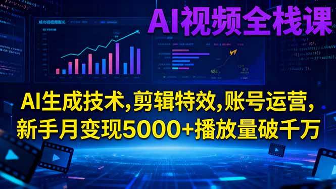 （16603期）AI视频全栈课:AI生成技术,剪辑特效,账号运营,新手月变现5000+播放量破千万-千帆网赚