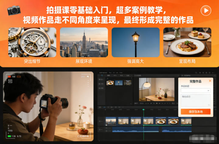 拍摄课零基础入门，超多案例教学，视频作品走不同角度来呈现，最终形成完整的作品-千帆网赚