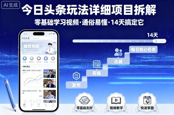 今日头条玩法详细项目拆解，零基础学习视频 通俗易懂 14天搞定它-千帆网赚