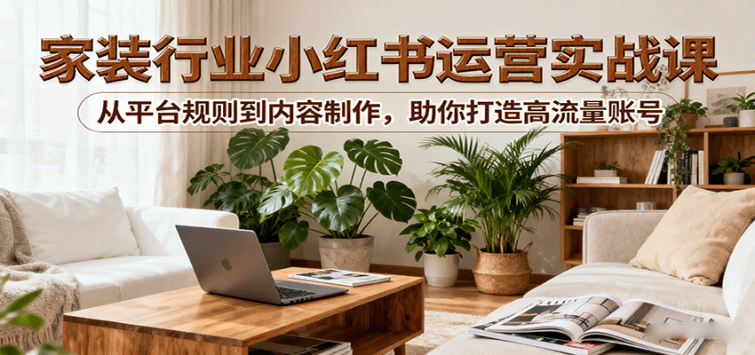 小红书家装行业运营实战课：从平台规则到内容制作，助你打造高流量账号-千帆网赚