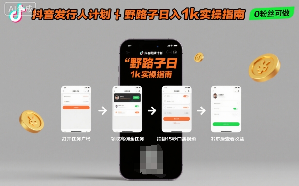 抖音发行人计划全新野路子玩法，随时随地，只要有手机，就能操作，日入1k+【揭秘】-千帆网赚