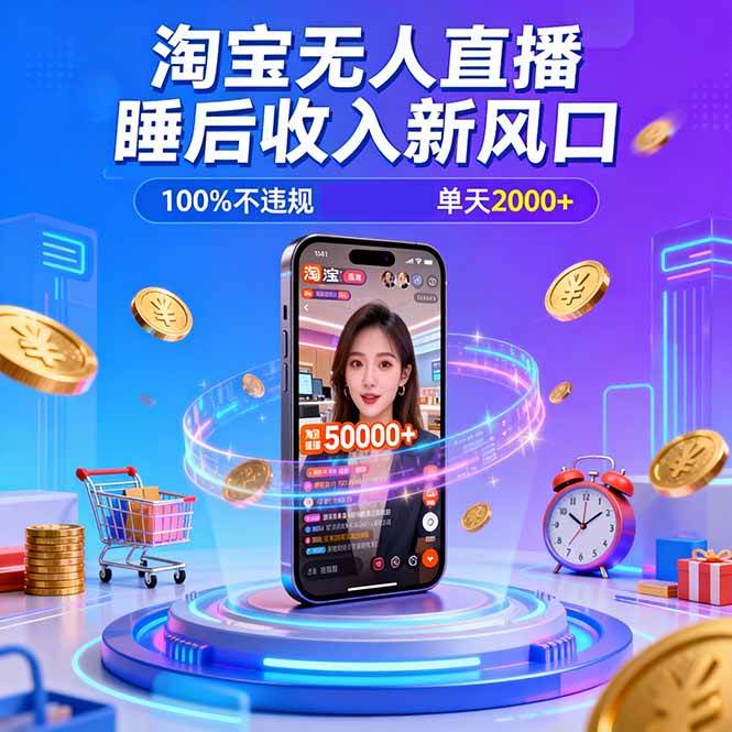 （16822期）淘宝无人直播，不违规不封号，直播100小时卖了5万，年底旺季！-千帆网赚