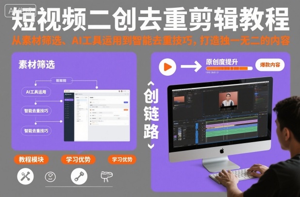 短视频二创去重剪辑教程，从素材筛选、AI工具运用到智能去重技巧，打造独一无二的内容-千帆网赚