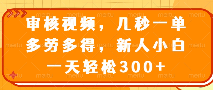 （14294期）审核视频，几秒一单，多劳多得，新人小白一天轻松300+-千帆网赚