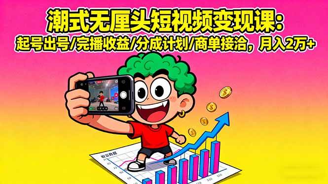（16023期）潮式无厘头短视频变现课：起号出号/完播收益/分成计划/商单接洽，月入2万+-千帆网赚