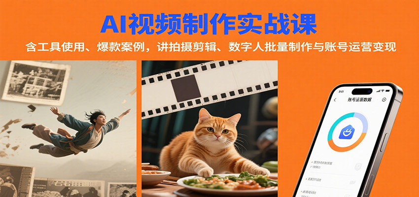 AI视频制作实战：含工具使用、爆款案例，讲拍摄剪辑、数字人批量制作与账号运营变现-千帆网赚