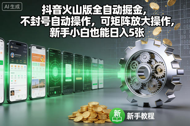 抖音火山版全自动掘金，不封号自动操作，可矩阵放大操作，新手小白也能日入5张【揭秘】-千帆网赚