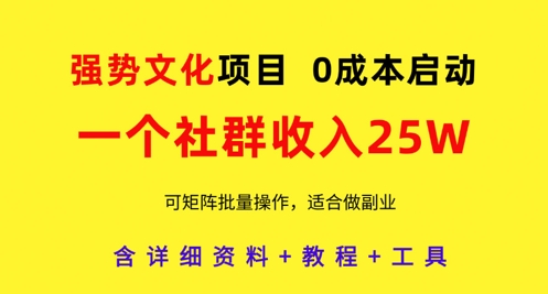 强势文化项目，一个社群收入25个W，0成本启动，可矩阵批量操作，原创详细实操教程-千帆网赚