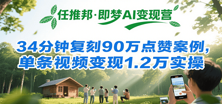 任推邦·即梦AI变现营，34分钟复刻90万点赞案例，单条视频变现1.2万实操-千帆网赚