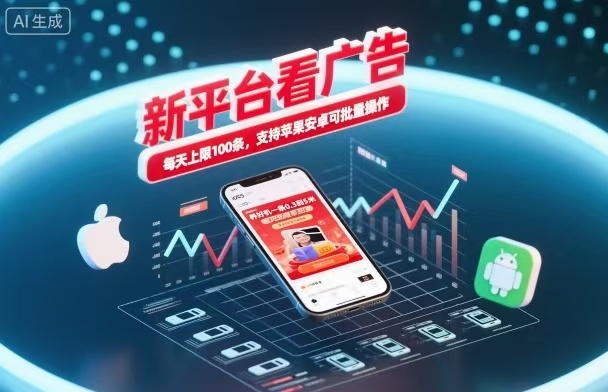 新台看广告，养好机一条5毛到5块，单机日入30到100，支持苹果安卓，可批量操作。-千帆网赚