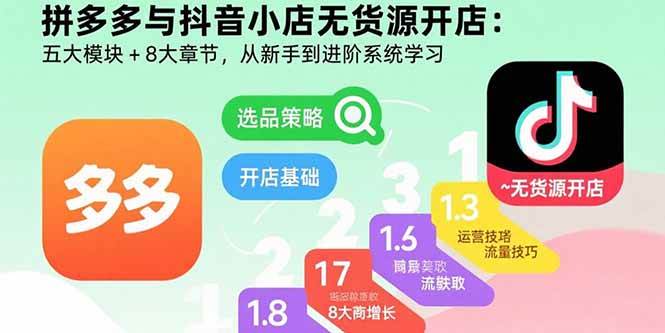 （15805期）拼多多与抖音小店无货源开店：五大模块+8大章节，从新手到进阶系统学习-千帆网赚
