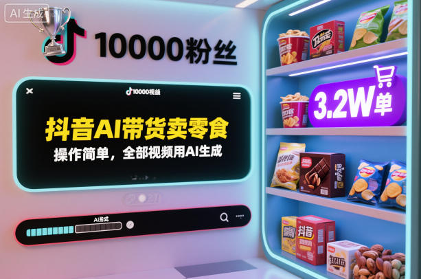 抖音AI带货卖零食，操作简单，全部视频用AI生成，一万粉丝，卖了3.2W单-千帆网赚