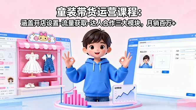 （16081期）童装带货运营课程：涵盖开店设置-流量获取-达人合作三大模块，月销百万+-千帆网赚