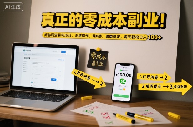 真正的零成本副业！问卷调查暴利项目，无脑操作，纯0撸，收益稳定，每天轻松日入100+【揭秘】-千帆网赚