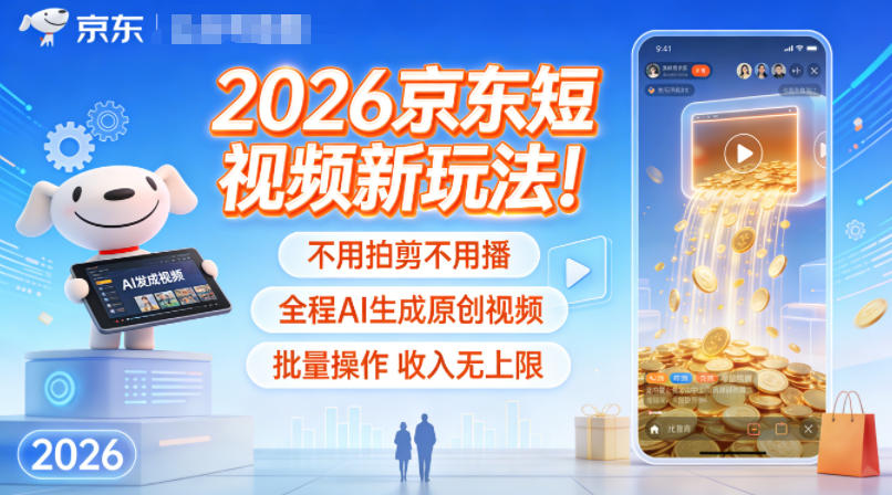 2026京东短视频新玩法！不用拍剪不用播，全程AI生成原创视频，批量操作收入无上限-千帆网赚