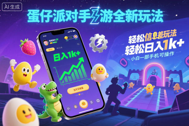 蛋仔派对手游全新玩法，轻松日入1k+，风口信息差玩法，当天见收益，小白一部手机可操作-千帆网赚