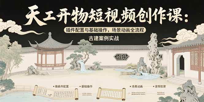 （15418期）天工开物短视频创作课：插件配置与基础操作，场景动画全流程 古建案例实战-千帆网赚