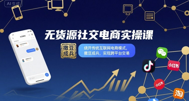 无货源社交电商实操课，绕开传统互联网电商模式，撒豆成兵，实现跨平台交易-千帆网赚