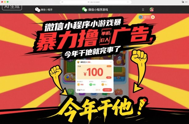 微信小程序小游戏暴力撸广告，单机日入100，今年干他就完事了-千帆网赚