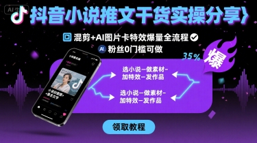 抖音小说推文干货实操分享，混剪+AI图片卡特效爆量全流程，0粉丝0门槛可做-千帆网赚